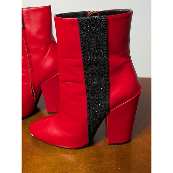 AMIRI Red Leather Ankle Boots Glitter Stripe Pointed Toe Made in Italy, sz 38/7 - Picture 10 of 12